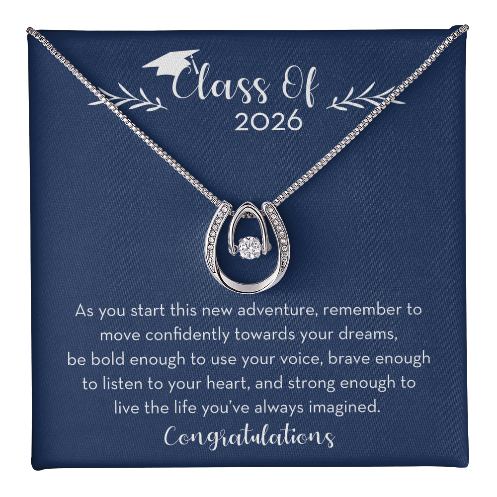Class of 2026 Graduation Gift for Her, Lucky Horseshoe Necklace, 2026 Graduate Gift
