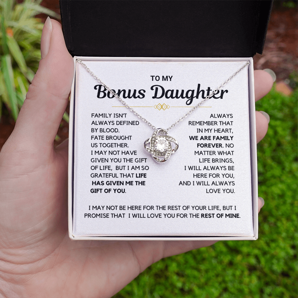 Bonus Daughter - "Family Forever" Love Knot Necklace Gift Set