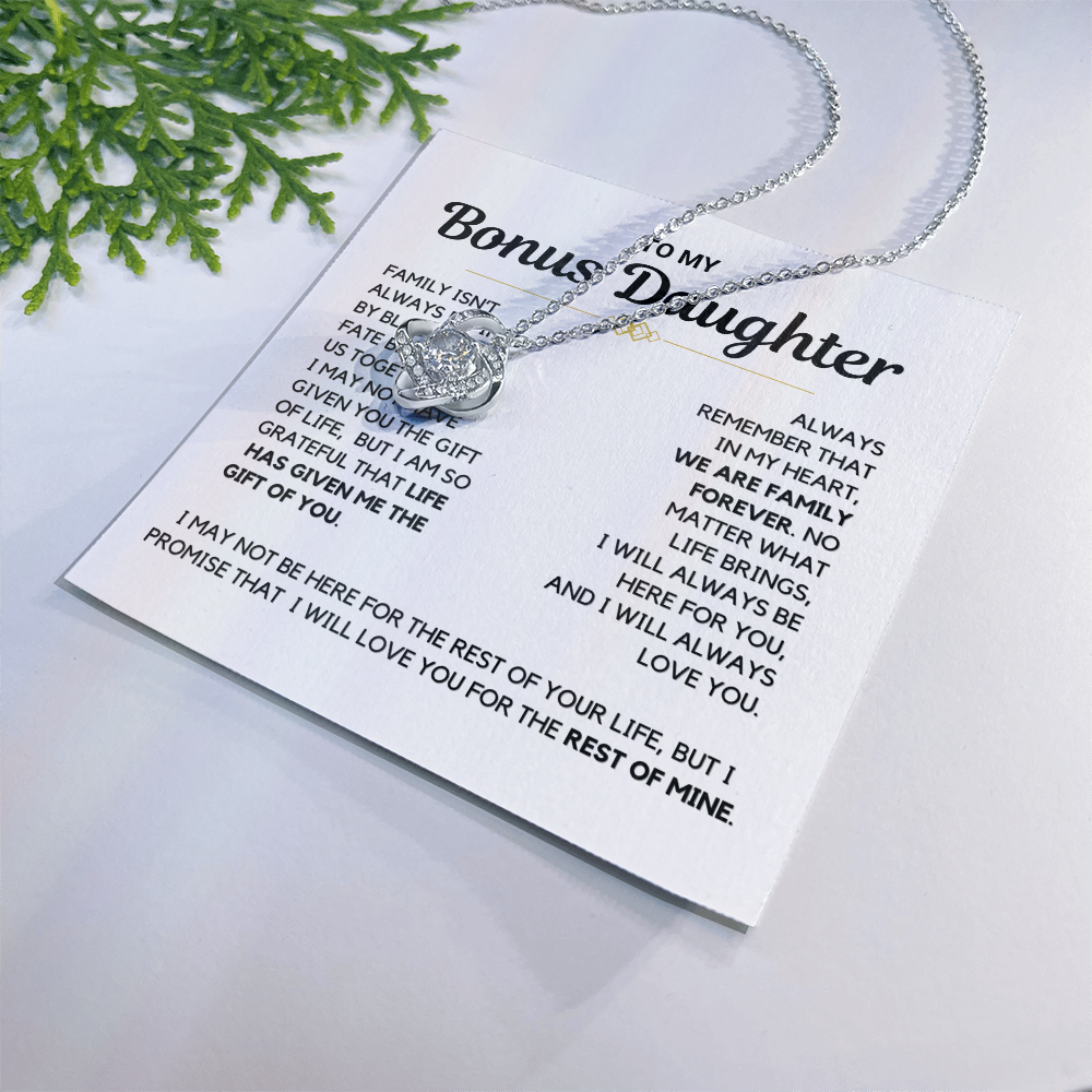 Bonus Daughter - "Family Forever" Love Knot Necklace Gift Set