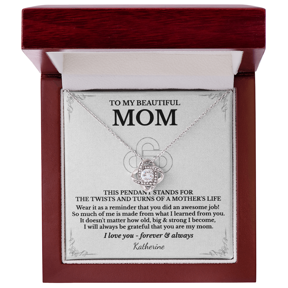 To My Beautiful Mom - Love Knot necklace (Personalized Sign-Off)