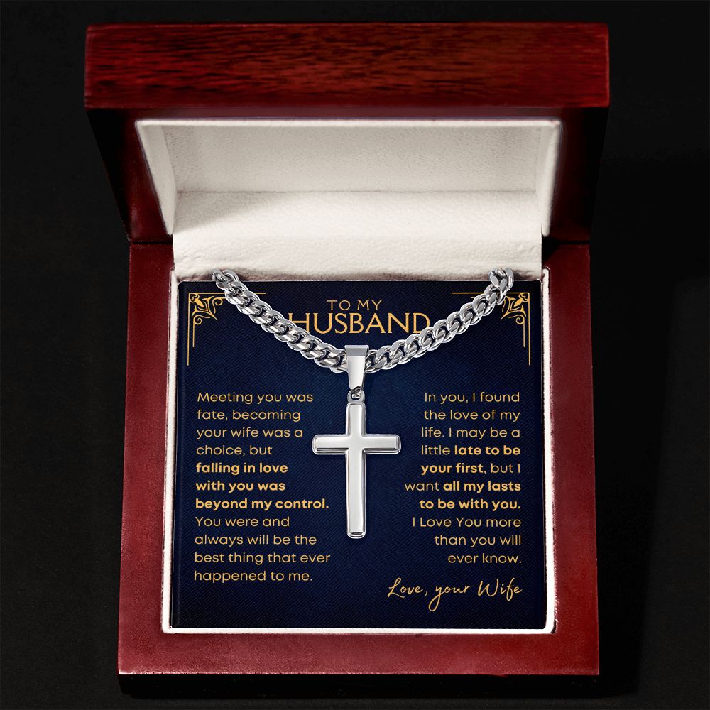 Husband, Meeting You Was Fate - Cuban Chain Cross Necklace