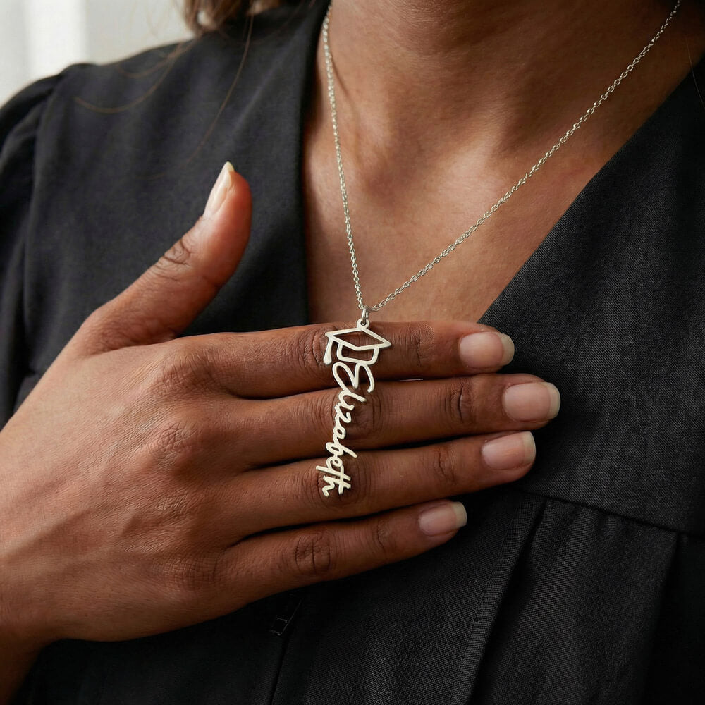 Behind You All Your Memories - Graduation Cap Name Necklace