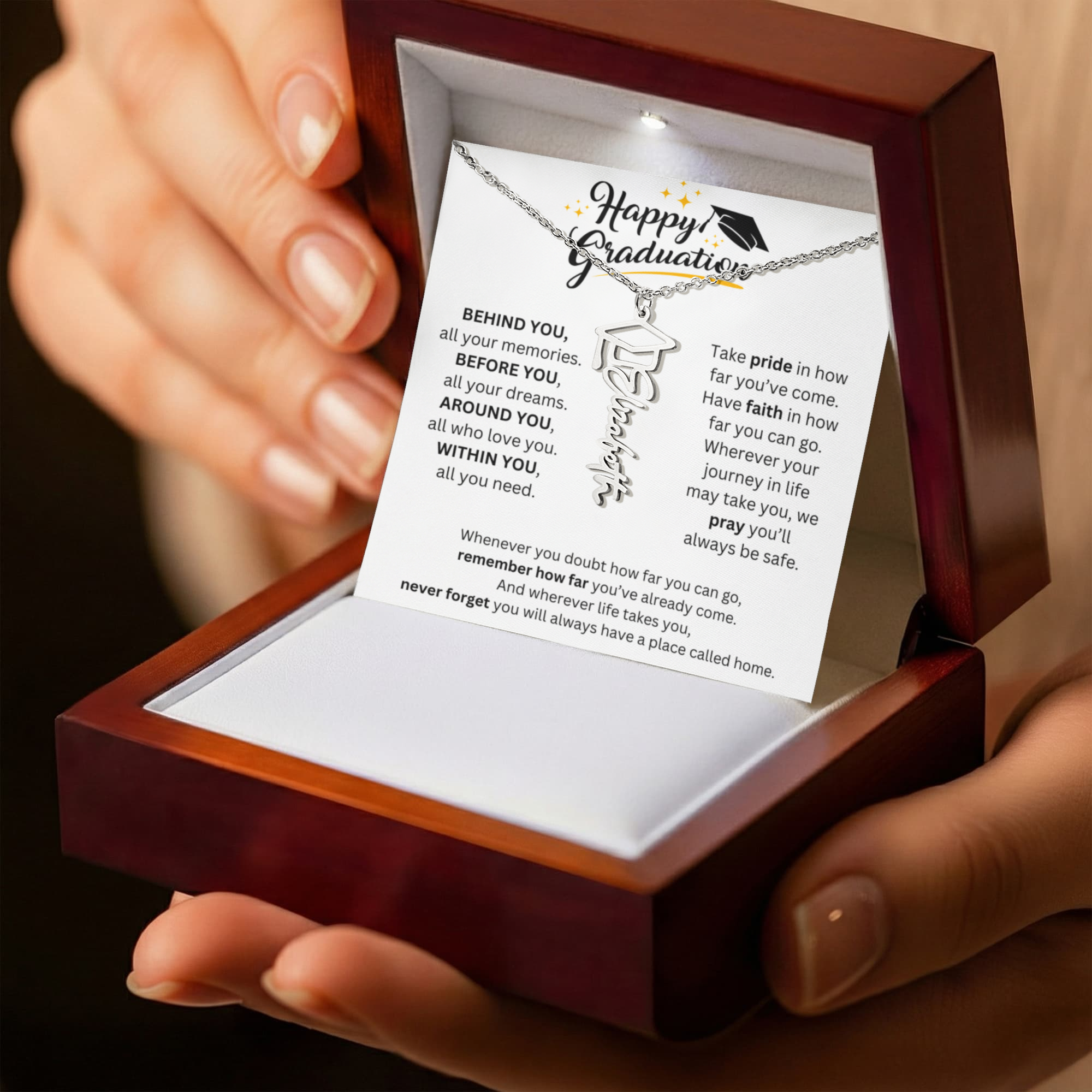 Behind You All Your Memories - Graduation Cap Name Necklace