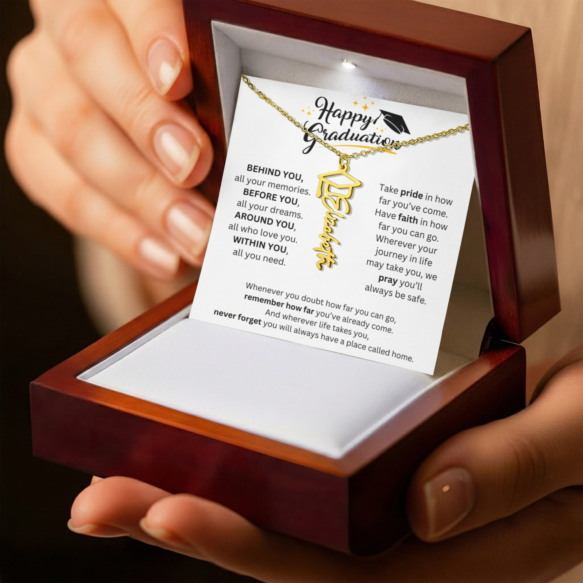 Behind You All Your Memories - Graduation Cap Name Necklace