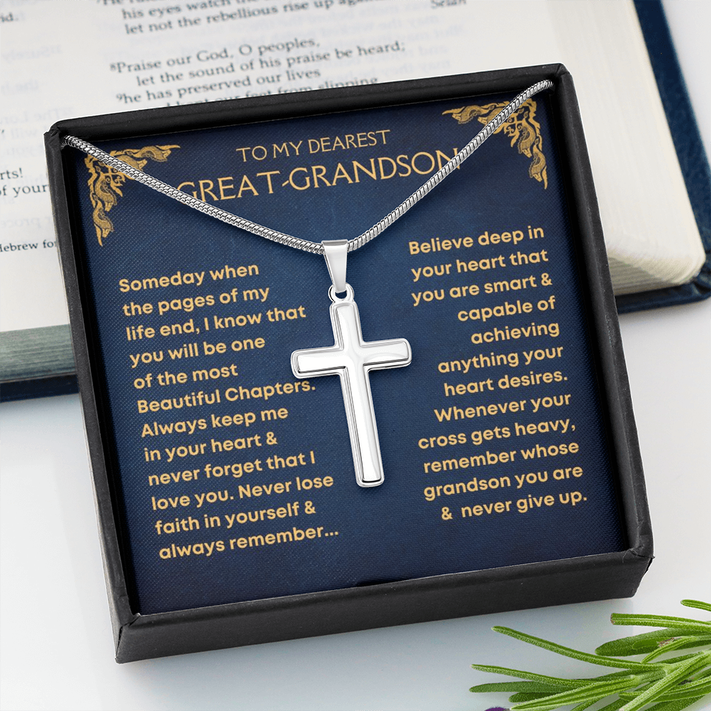 To My Great-Grandson, Never Give Up - Cross Necklace (GGS09)