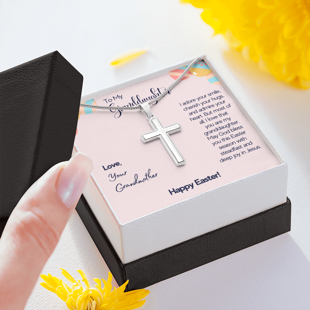 To My Granddaughter - Happy Easter Artisan Crafted Cross Necklace with Message Card