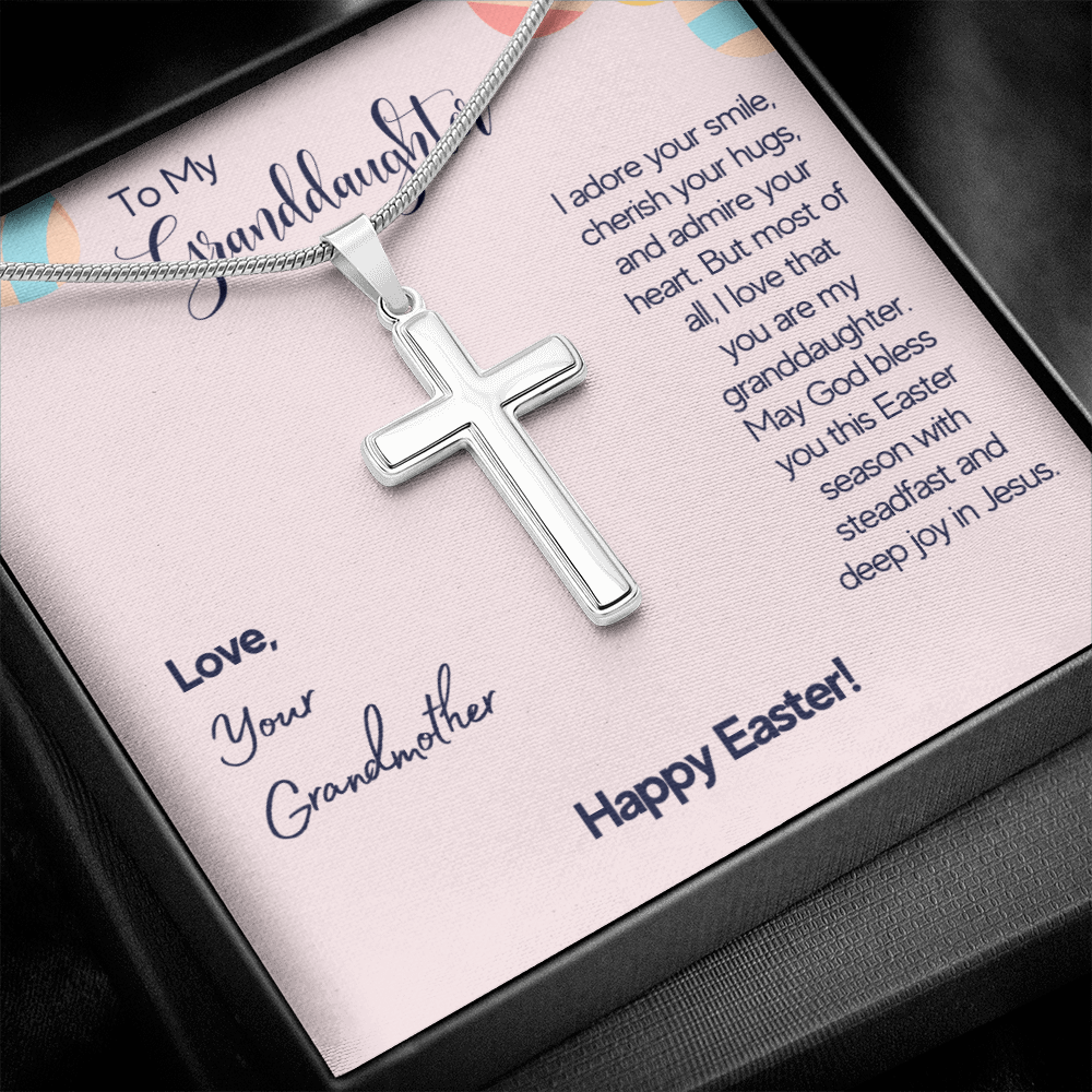To My Granddaughter - Happy Easter Artisan Crafted Cross Necklace with Message Card