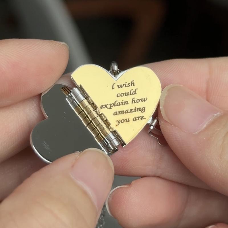 My Love Book Necklace - Heart Pendant with Engraved Text