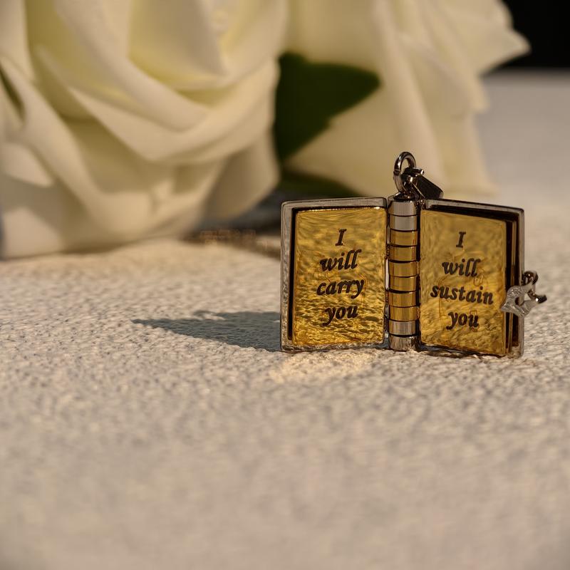 Bible Verse Necklace - Openable Mini Book Pendant Stainless Steel Metal Coating Delicate Design Scripture Engraving Classic Verses Daily Reminder Faith Style