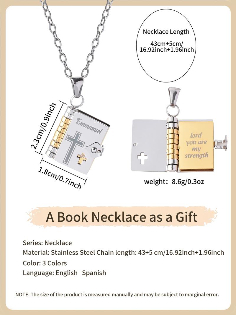 Unique Book Necklace, Miniature Readable Bible, Adjustable Chain, Stainless Steel, Casual Style, Perfect Gift for Family and Friends