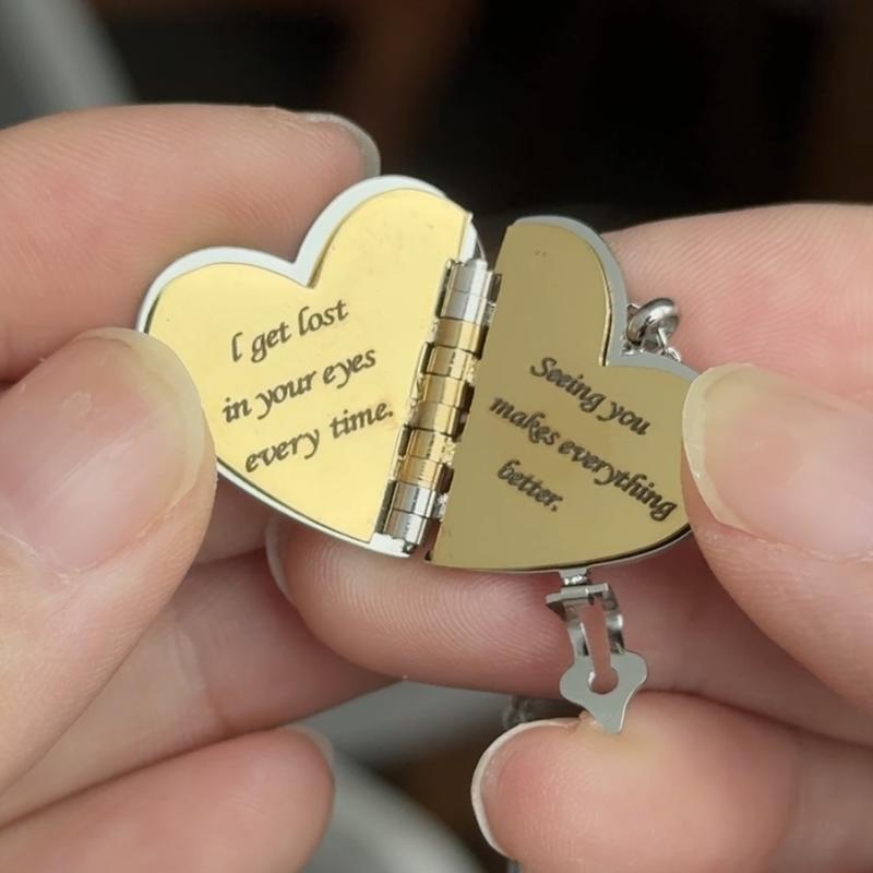 My Love Book Necklace - Heart Pendant with Engraved Text