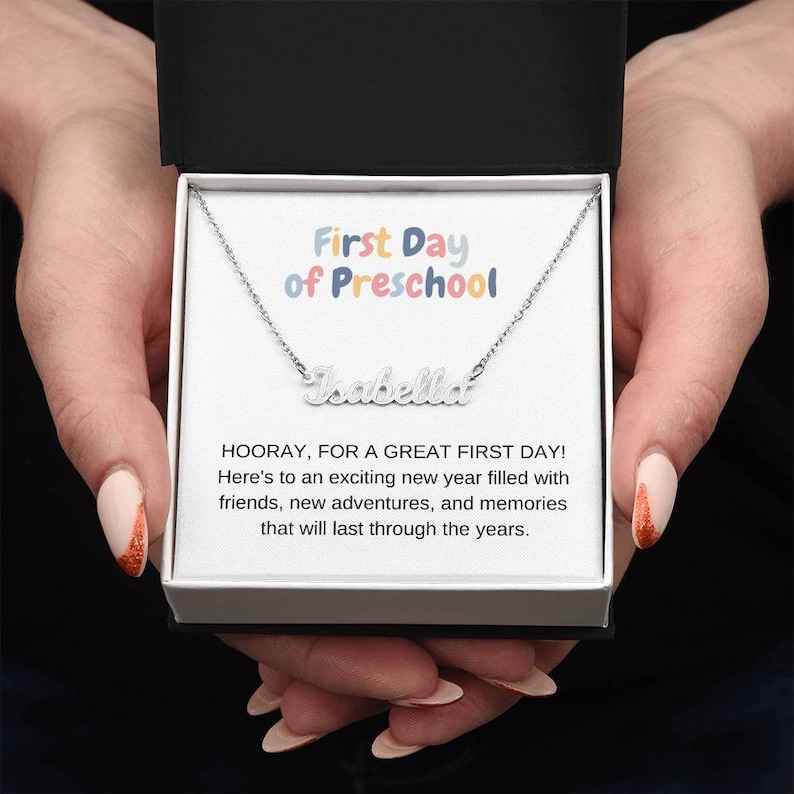 First Day of Preschool, Personalized Name Necklace, Hello Preschool, First Day of School Gifts, Back to School, Back to School Jewelry