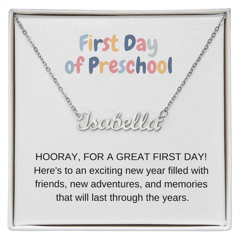 First Day of Preschool, Personalized Name Necklace, Hello Preschool, First Day of School Gifts, Back to School, Back to School Jewelry