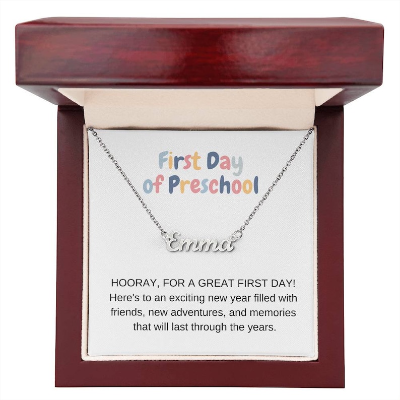 First Day of Preschool, Personalized Name Necklace, Hello Preschool, First Day of School Gifts, Back to School, Back to School Jewelry