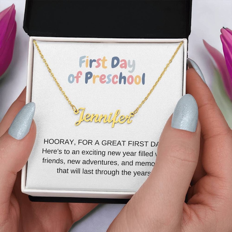 First Day of Preschool, Personalized Name Necklace, Hello Preschool, First Day of School Gifts, Back to School, Back to School Jewelry