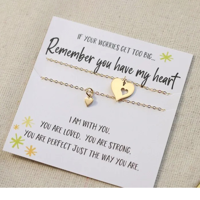 Back to school Gift, matching set of two Heart charm necklaces for mom daughter, separation anxiety