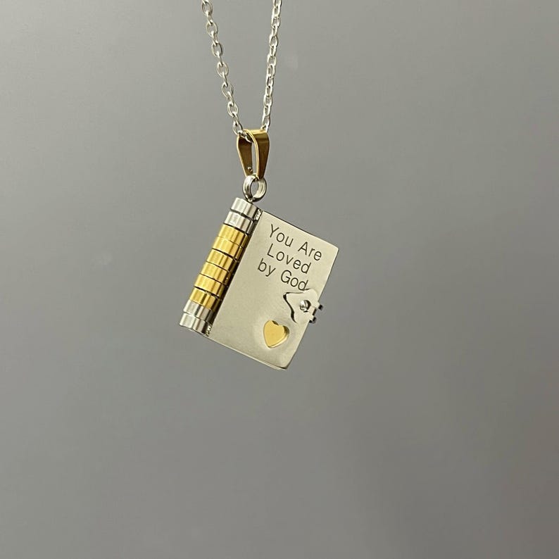 Engraved Mini Book Necklace: Christian Inspirational Gift