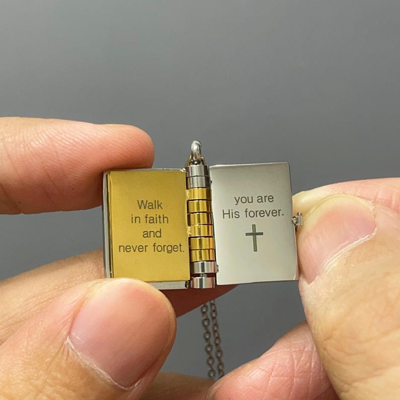 Engraved Mini Book Necklace: Christian Inspirational Gift