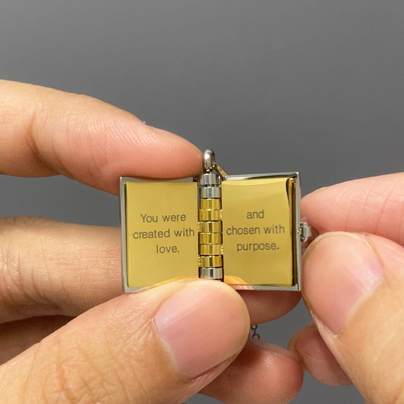 Engraved Mini Book Necklace: Christian Inspirational Gift