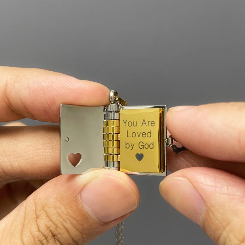 Engraved Mini Book Necklace: Christian Inspirational Gift