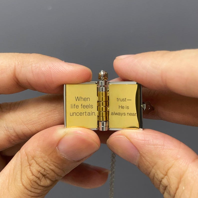 Engraved Mini Book Necklace: Christian Inspirational Gift