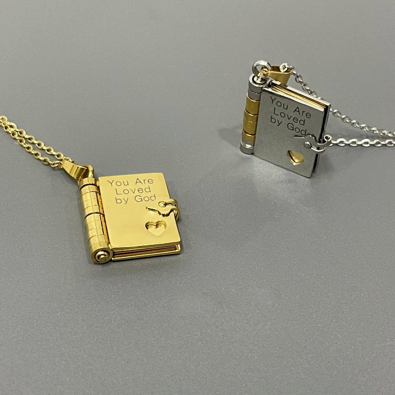 Engraved Mini Book Necklace: Christian Inspirational Gift