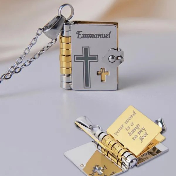 Unique Bible Cross Book Necklace