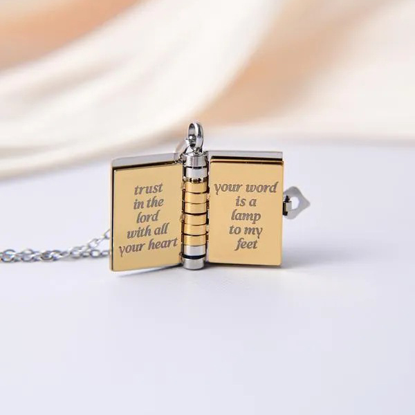 Unique Bible Cross Book Necklace