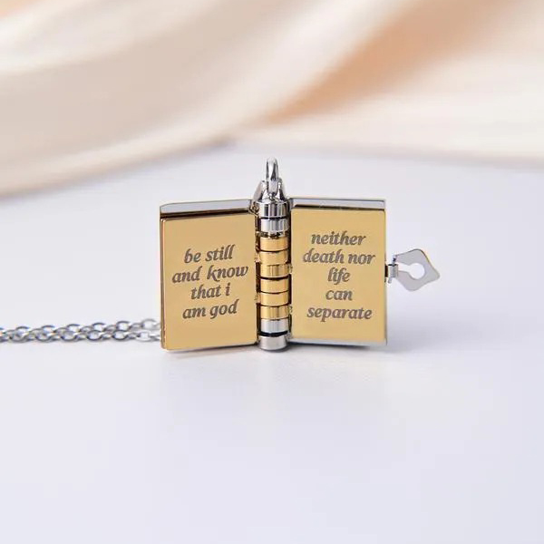 Unique Bible Cross Book Necklace