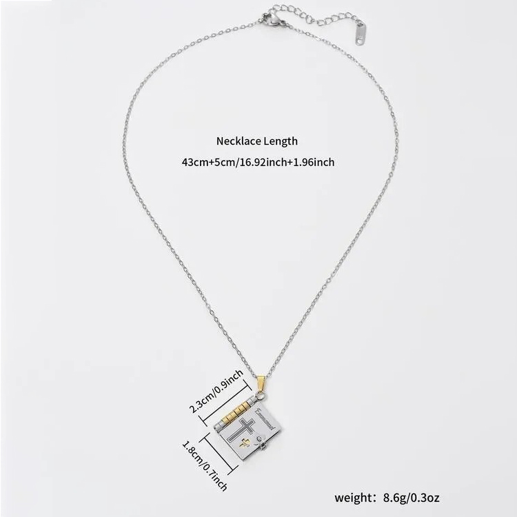 Unique Bible Cross Book Necklace