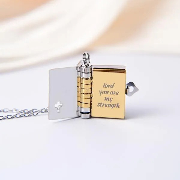 Unique Bible Cross Book Necklace