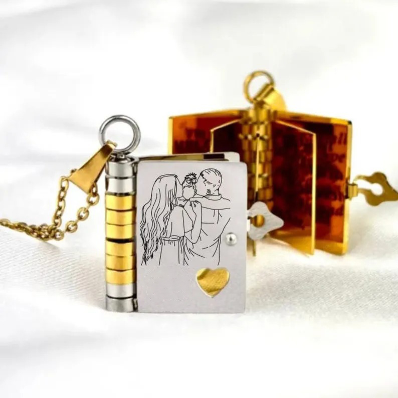 Family Book Locket Necklace - Family Love Gift