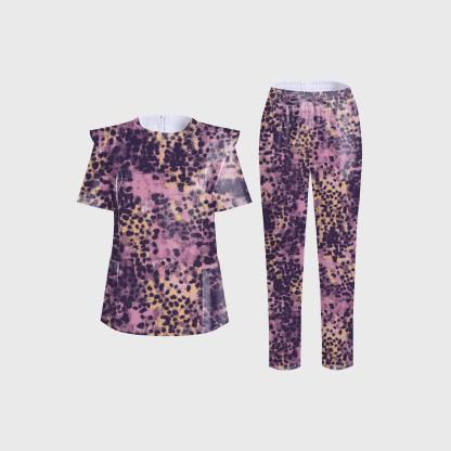Women's Purple Leopard Printed Scrub Set PT04