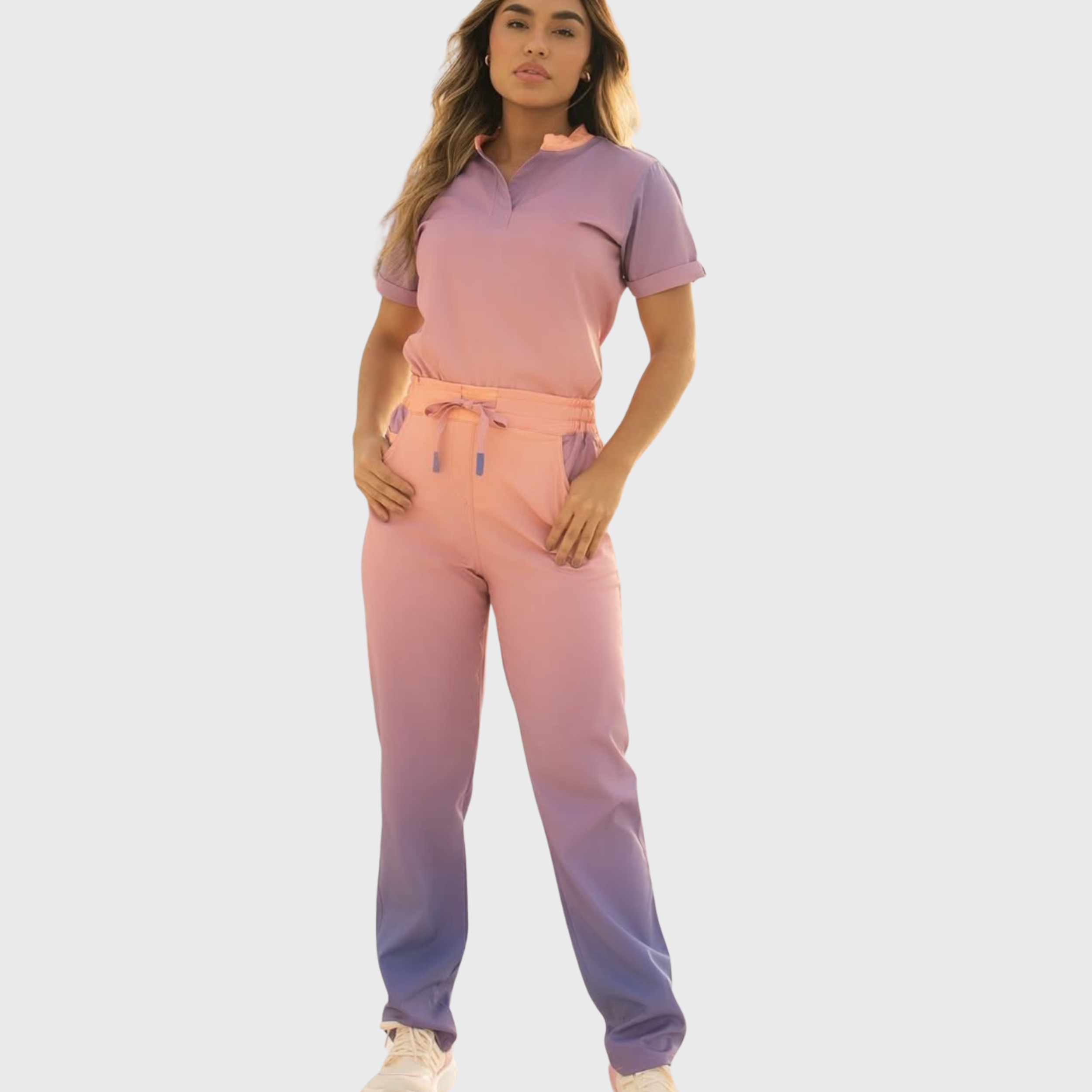 Women's Pink-Purple Gradient Scrub Set HA1