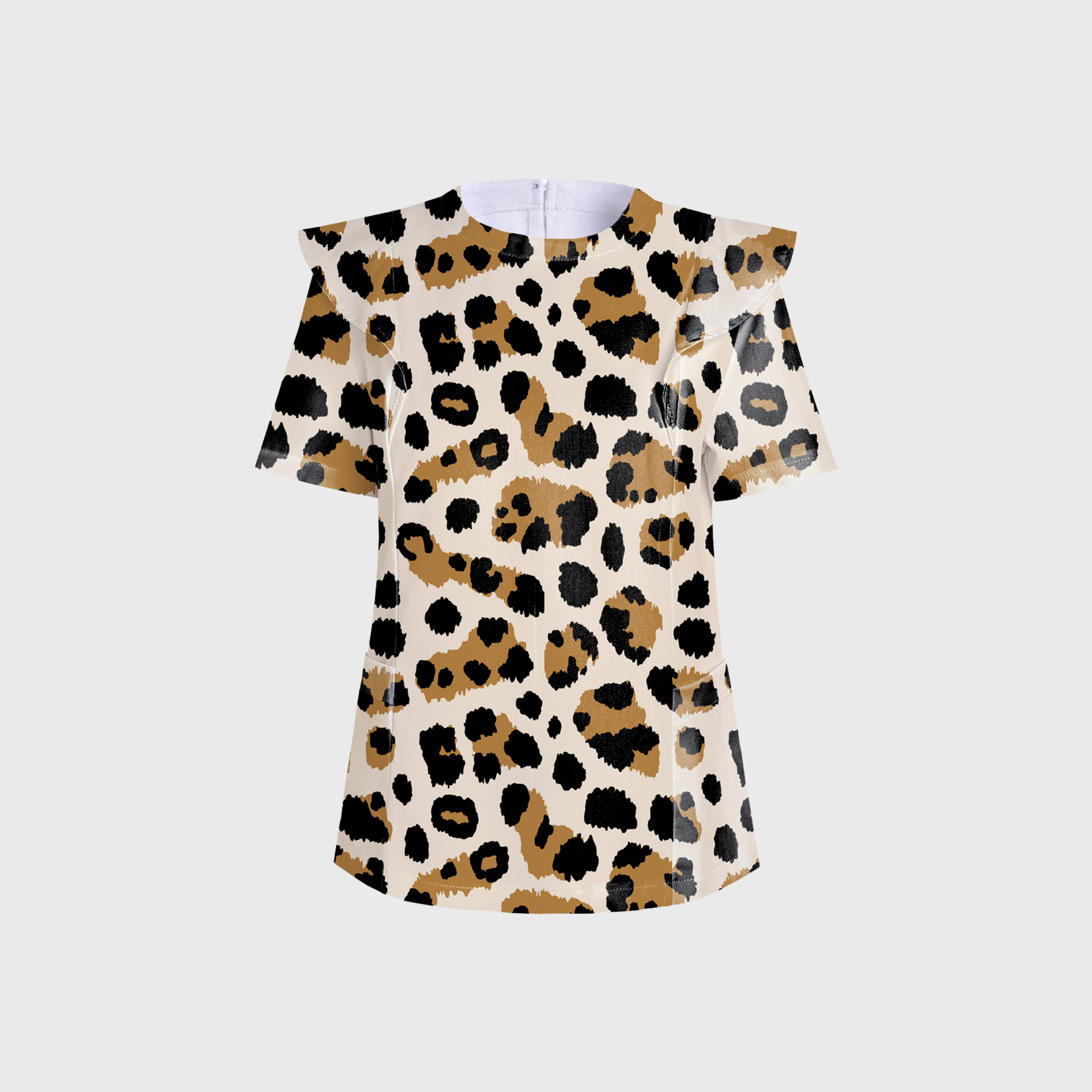 Women's Crew Neck Leopard Printed Scrub Set PT01