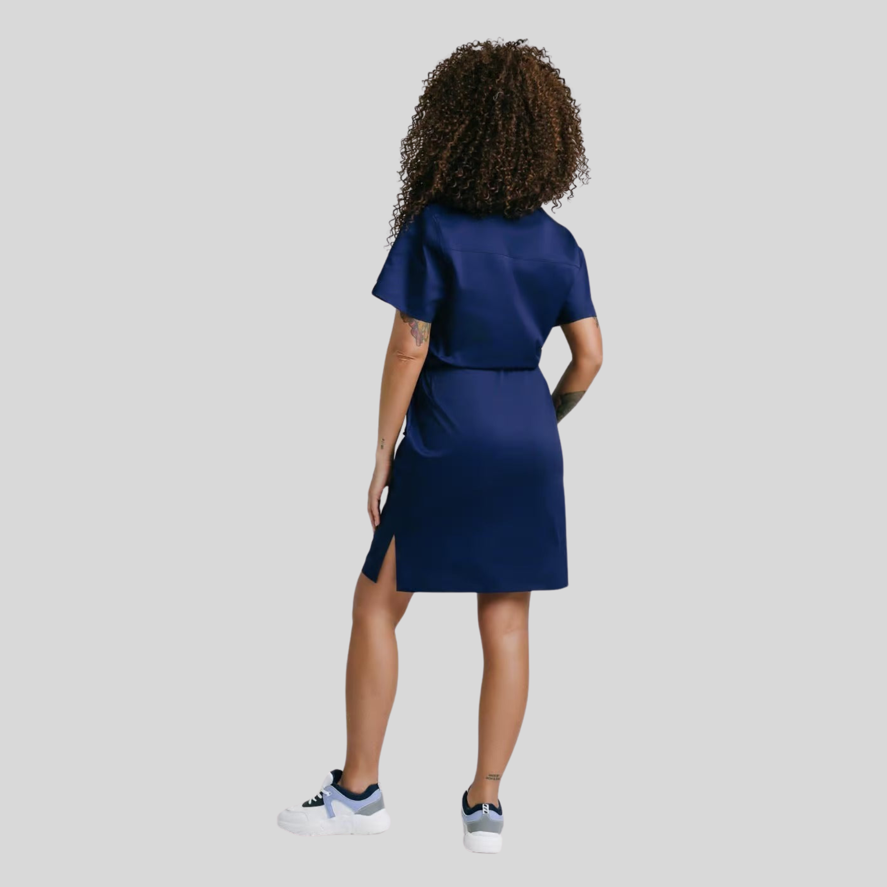 Medical Casual V-Neck Elastic Waist Scrub Dress