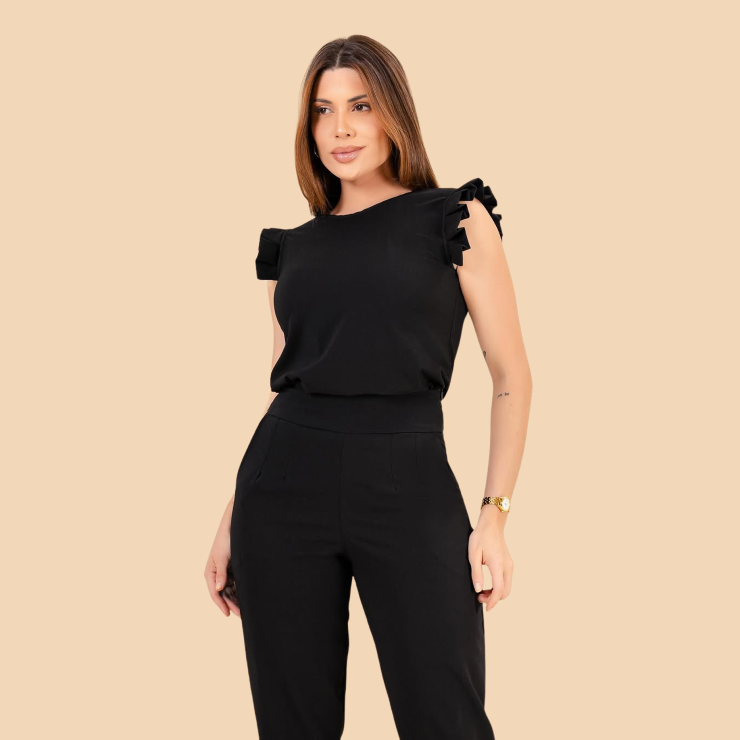 Round Neck Pleated Sleeve Scrub Top For Women