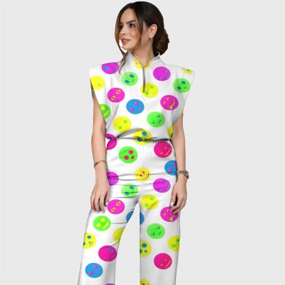 Women's Colorful Smiley Face Pattern Nurse Scrub Set