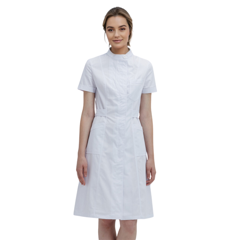 Terri Stand Collar Short-sleeve Scrub Dress (Clearance)
