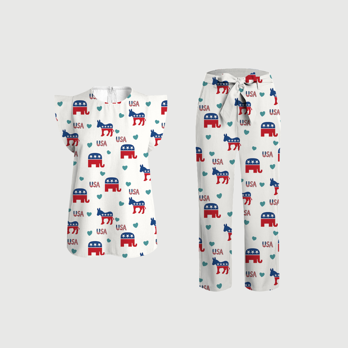 Women's Independence Day Pattern Fly Sleeve Scrub Set ST6252