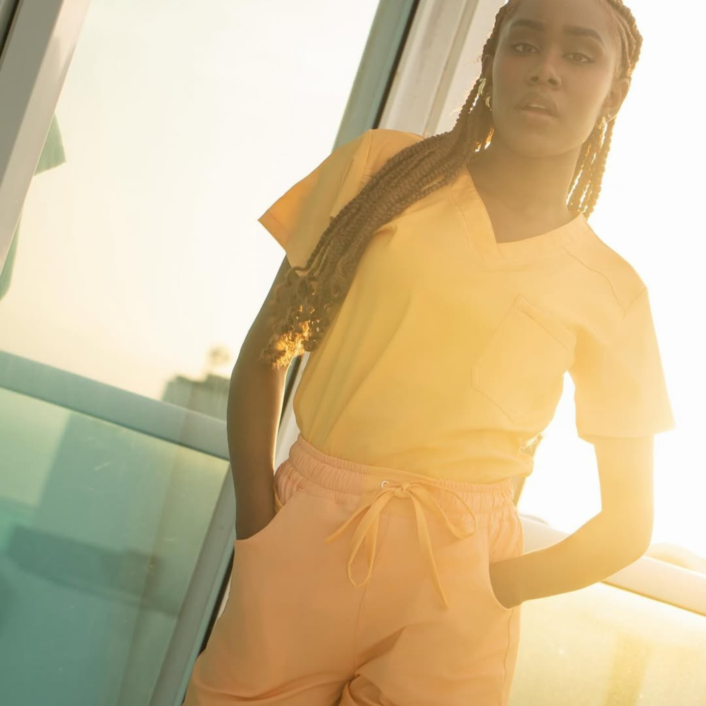 Women's V-neck Orange-yellow Gradient Nurse Scrub Top
