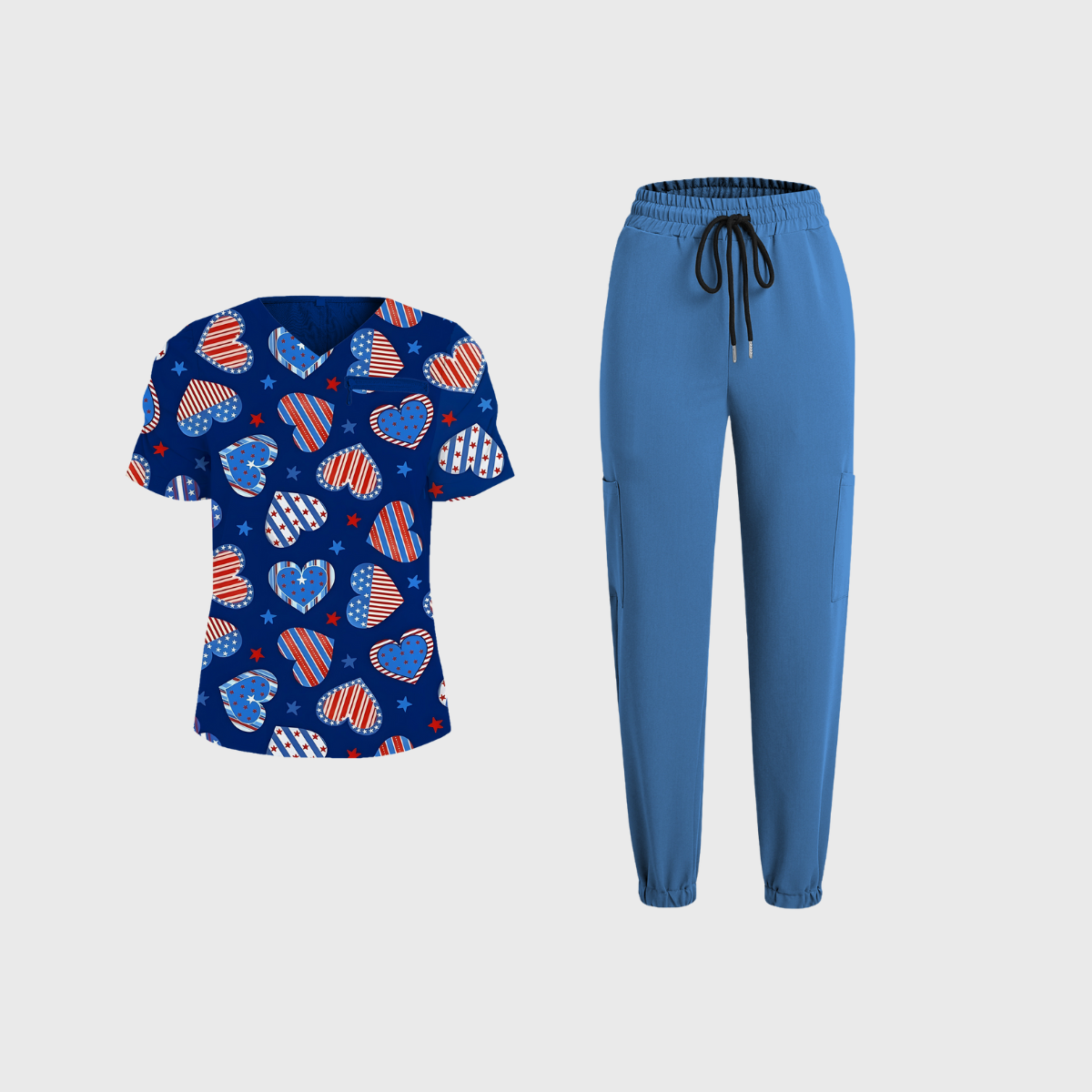Women's V-Neck Independence Day Printed Scrub Set SI15