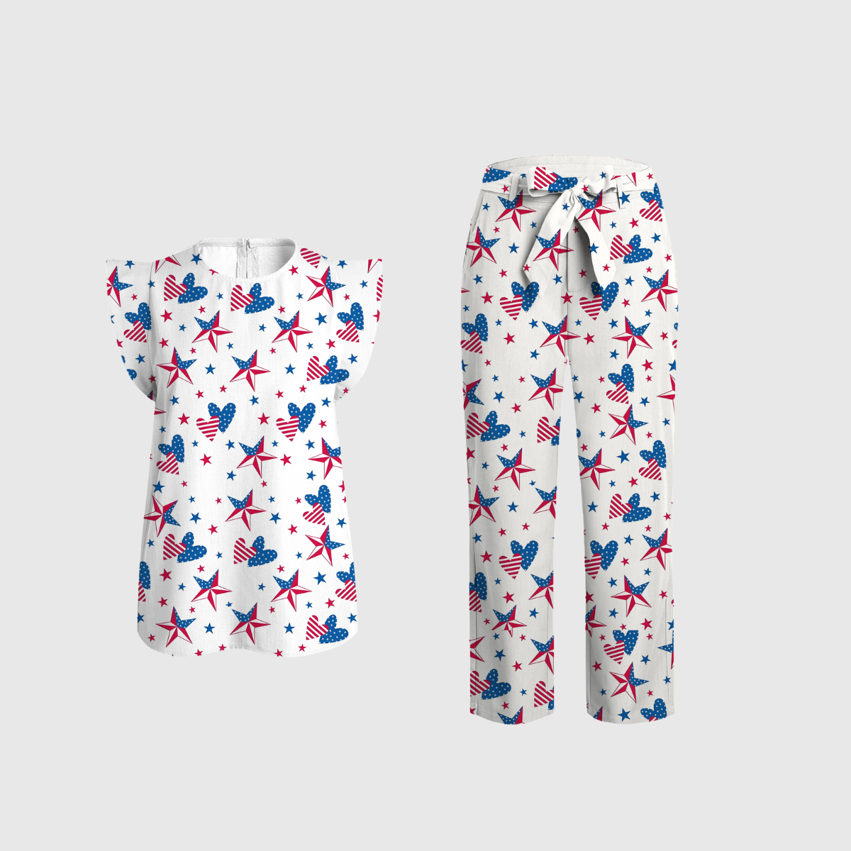 Women's Independence Day Pattern Fly Sleeve Scrub Set ST6253