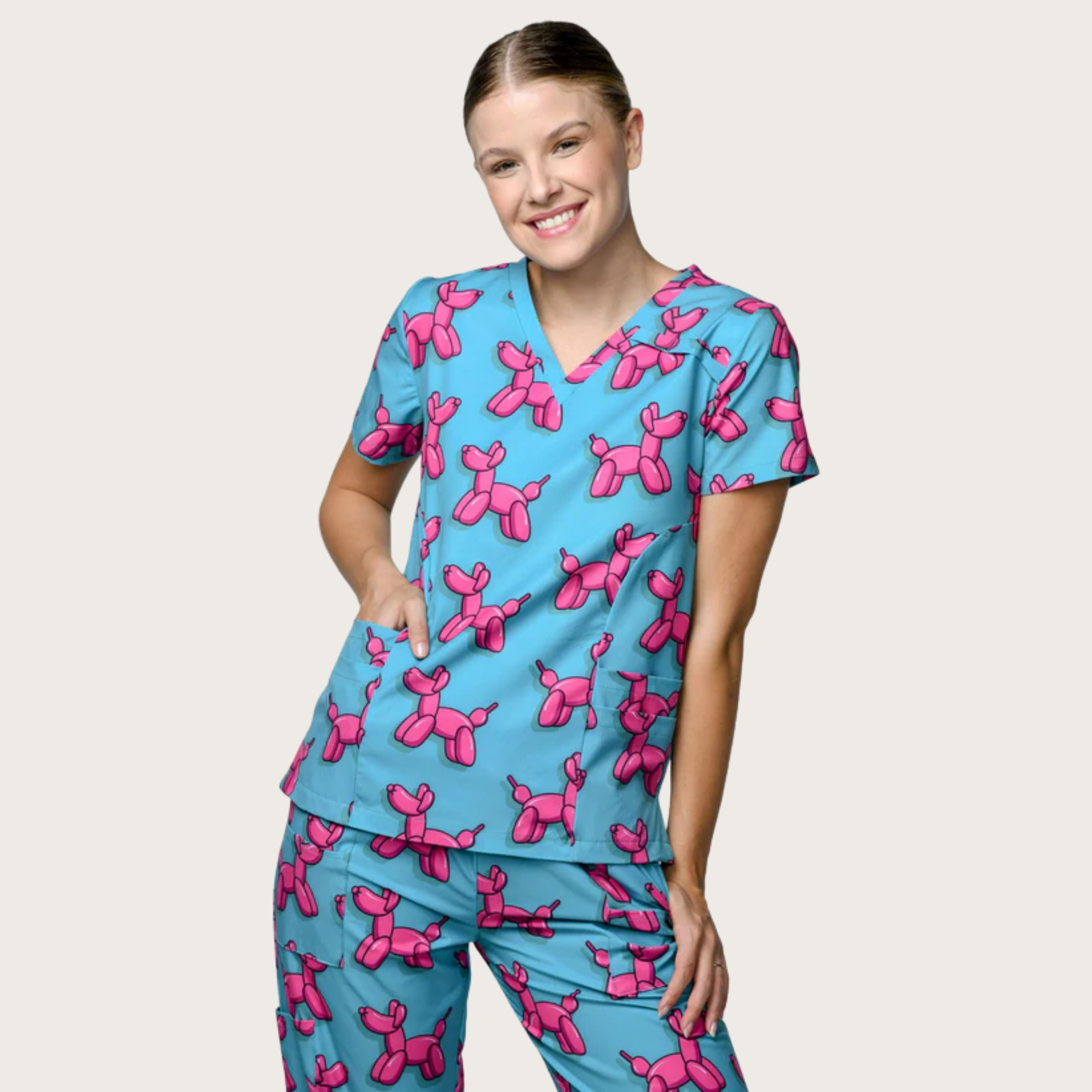Women's Balloon Dog V-neck Scrub Top