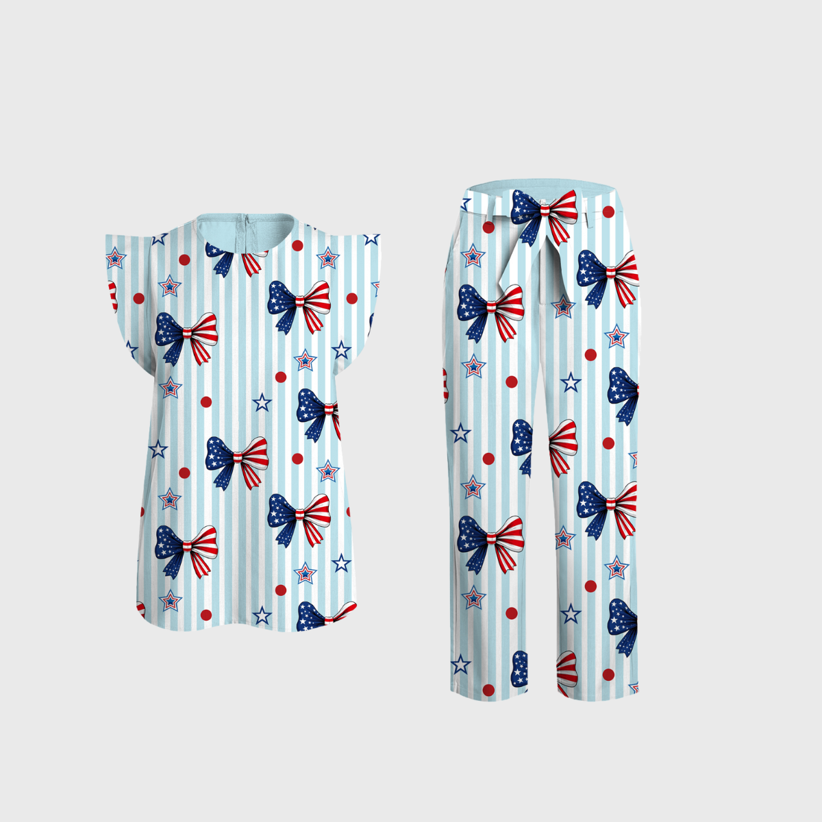 Women's Independence Day Pattern Fly Sleeve Scrub Set ST6251