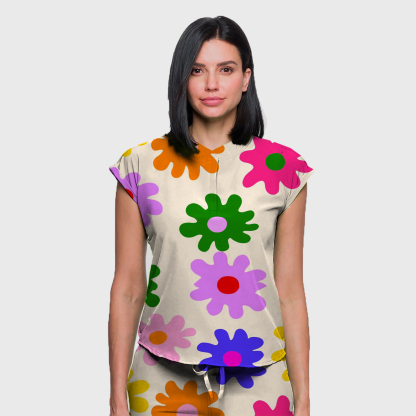 Women's Colorful Large Flower Pattern Scrub Set ST6197