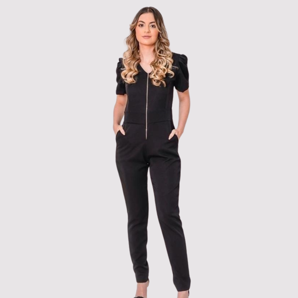 Women's V-neck Puff Sleeve Scrub Jumpsuit