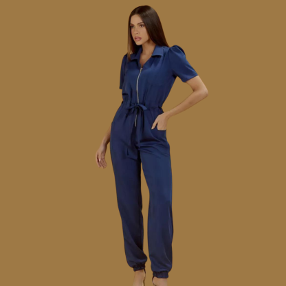 Women's Polo Neck Puff Sleeve Jumpsuit