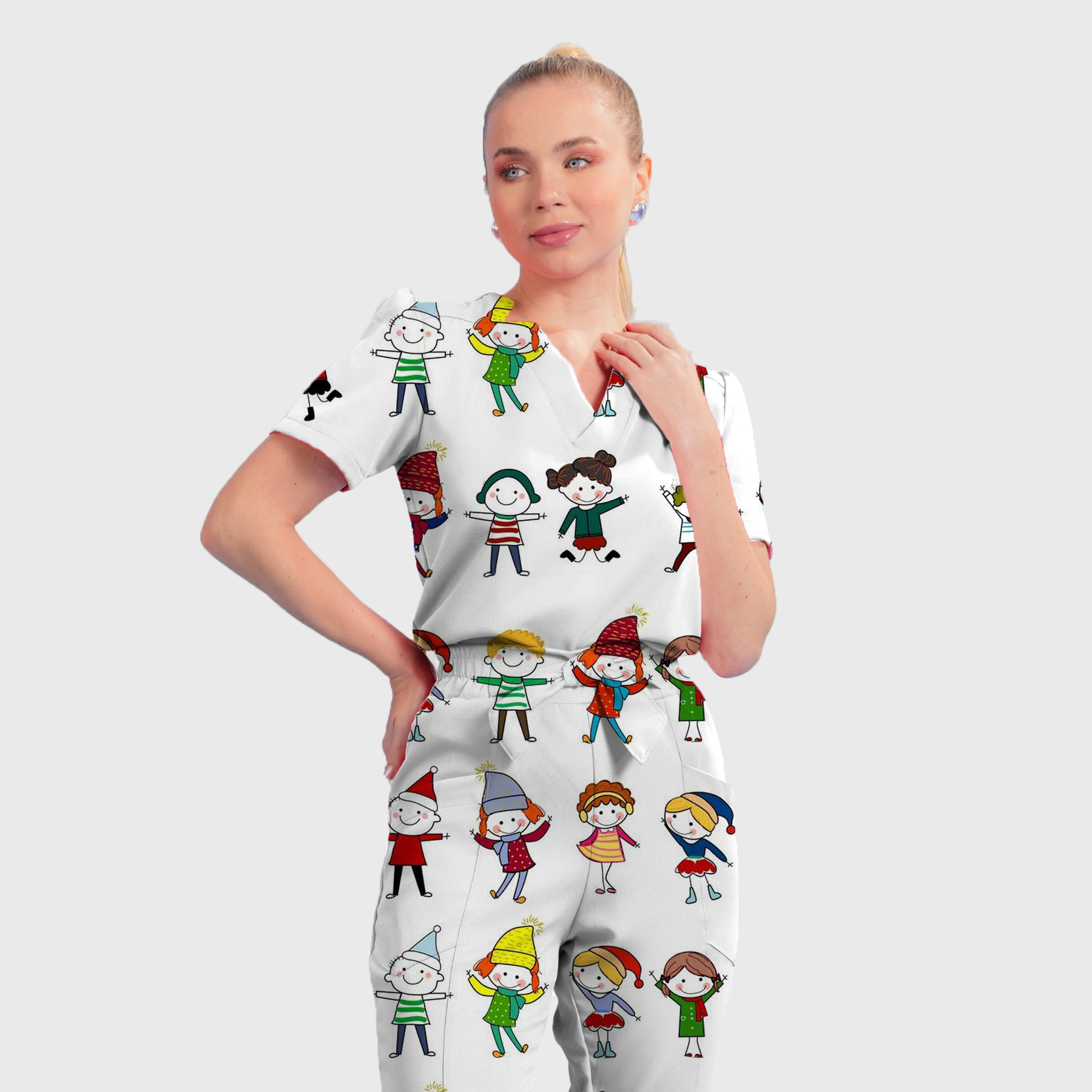 Women's Cute Snowman Pattern Scrub Set ST6194