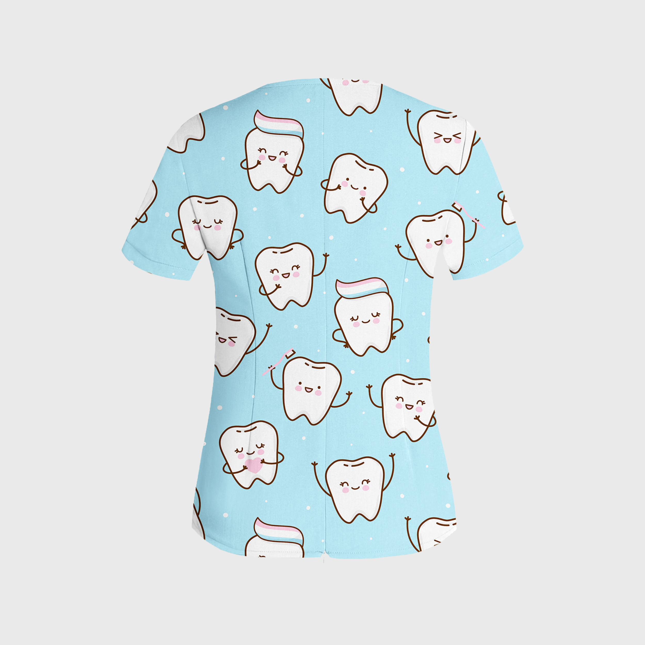 Women's Cute Teeth Collection Printed W-neck Scrub Top